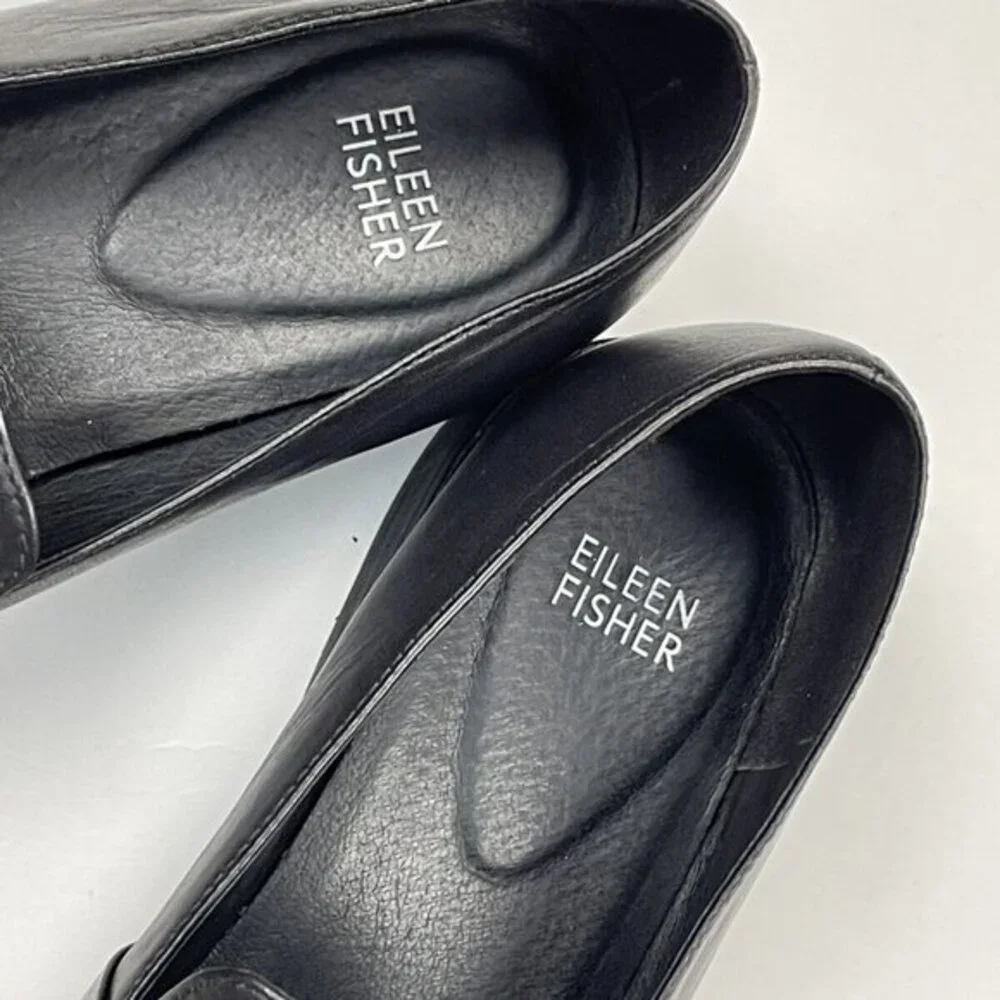 Eileen Fisher Hayes Smooth Leather Loafer Women 9 EUC Slip on 1'' Platform Black
